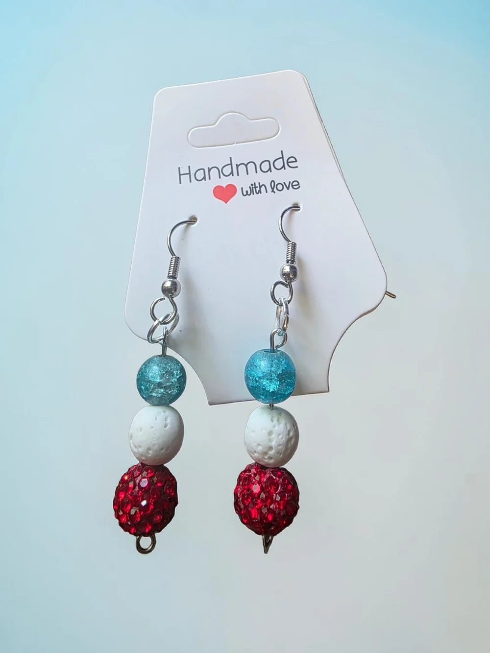 Styleandstone Red White Blue Lava Rock Patriotic Dangle Earrings New